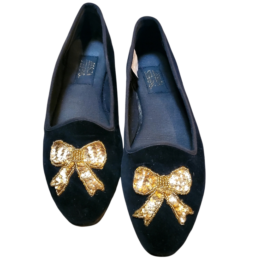 Jessica Stevens Felt Gold Bow Flats Size 7
